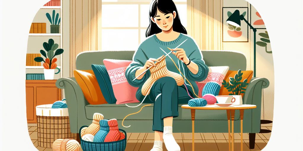 person knitting socks at home