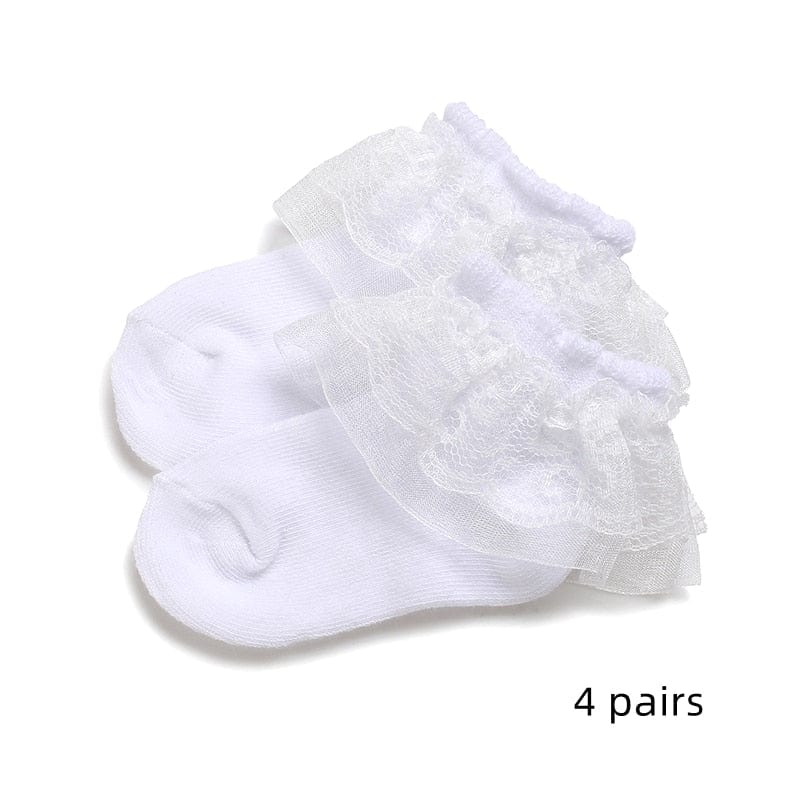 My Socks 4 Paires - Blanc Dentelles / 0 à 12 Mois Chaussette Blanche Bébé
