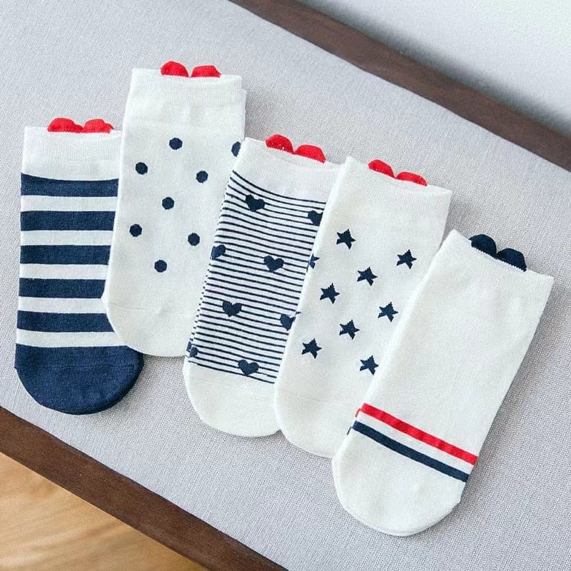 My Socks 5 Paires - Blanc & Bleu Marine / 36-40 Chaussettes Basses Coeur