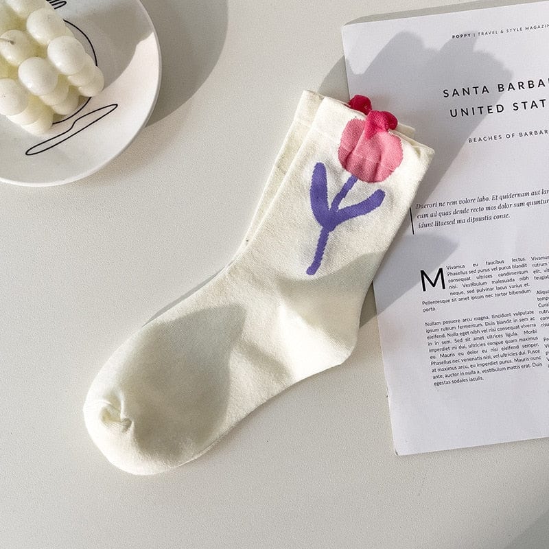My Socks Blanc / 37-39 Chaussettes Japonaises Fleurs