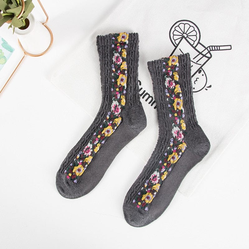 My Socks Gris / 37-39 Chaussettes Japonaises Rétro