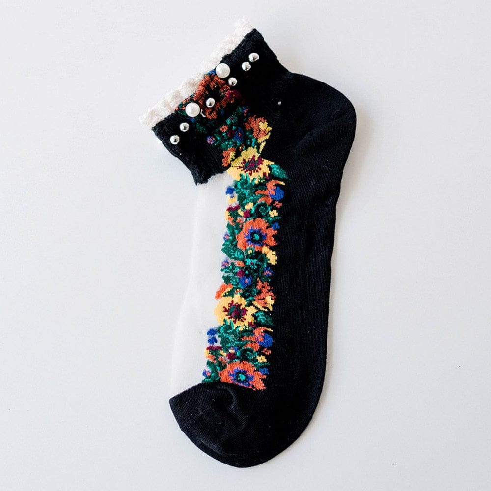 My Socks Noir / 35-39 Chaussettes Fantaisie À Perles