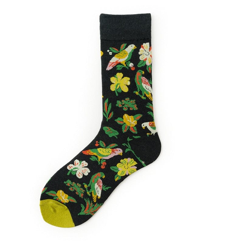 My Socks Noir & Vert / Fleurs / 36-45 Chaussettes Fleurs - Oiseaux