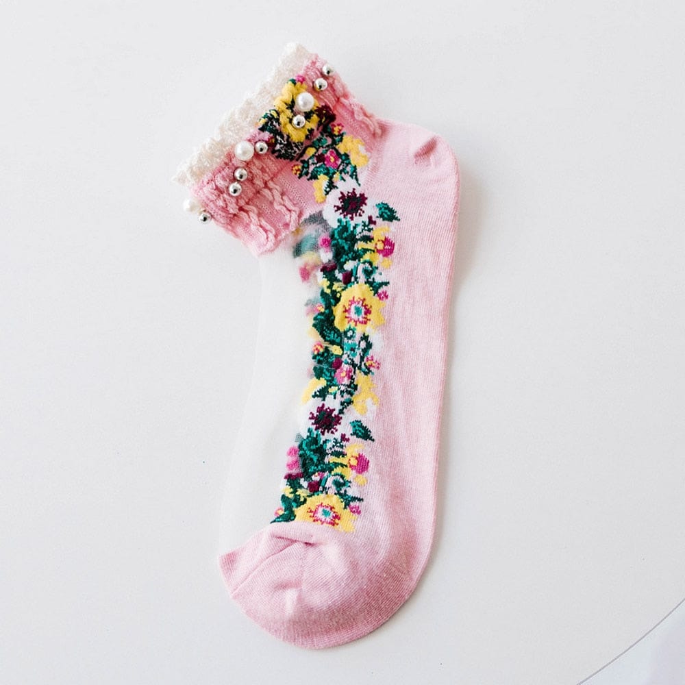 My Socks Rose / 35-39 Chaussettes Fantaisie À Perles