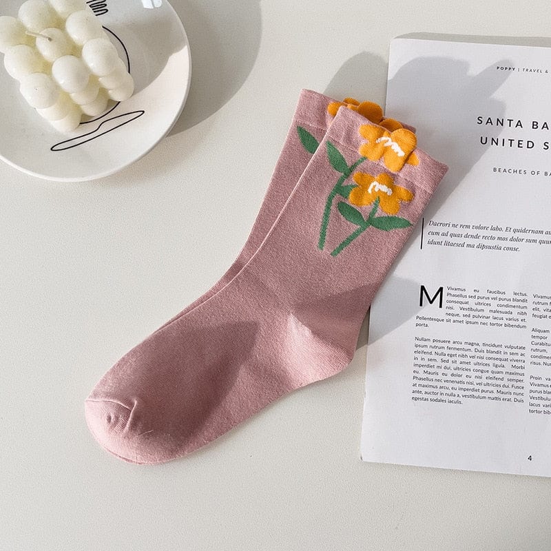 My Socks Rose Pâle / 37-39 Chaussettes Japonaises Fleurs