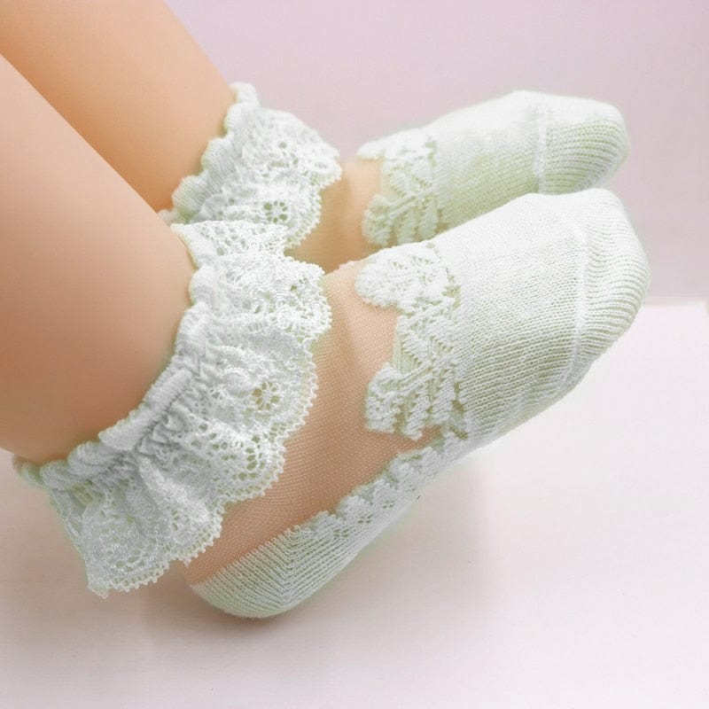 MySocks Chaussettes Vert / 3 à 12 Mois Chaussette Dentelle Bébé