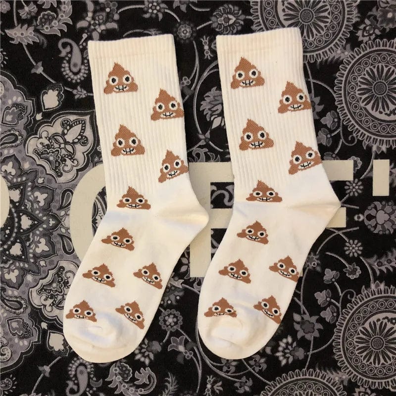 MySocks Chaussettes Blanc / 35-43 Chaussette Emoji Caca