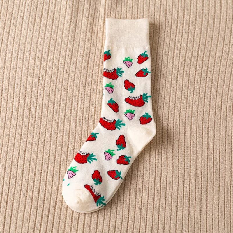 MySocks Chaussettes Blanc / Unique Chaussette Fraise