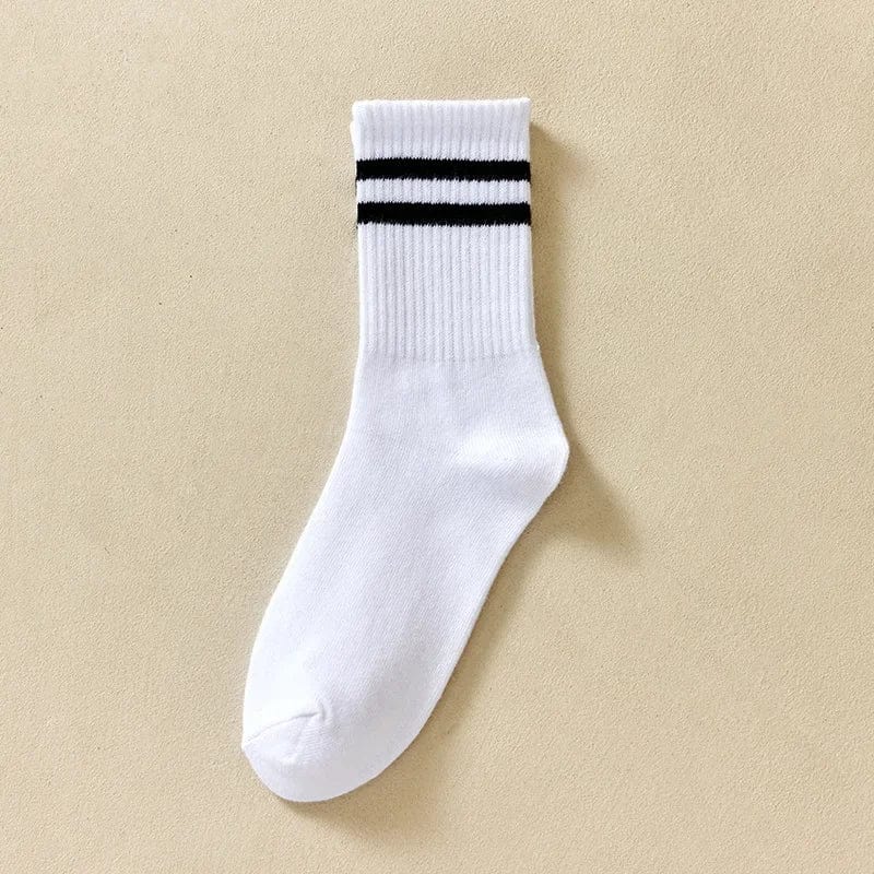 MySocks Chaussettes Blanc Bande / 35-39 Chaussette Mi Haute Femme