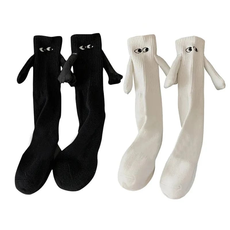 MySocks Chaussettes Noir & Blanc - 2 Paires / Unique Chaussettes Aimantées Qui Se Tiennent La Main