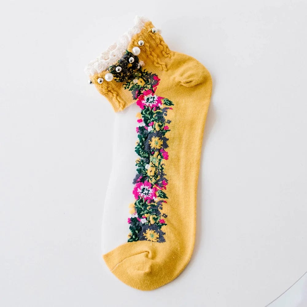 MySocks Chaussettes Jaune / 35-40 Chaussettes Brodées Femmes