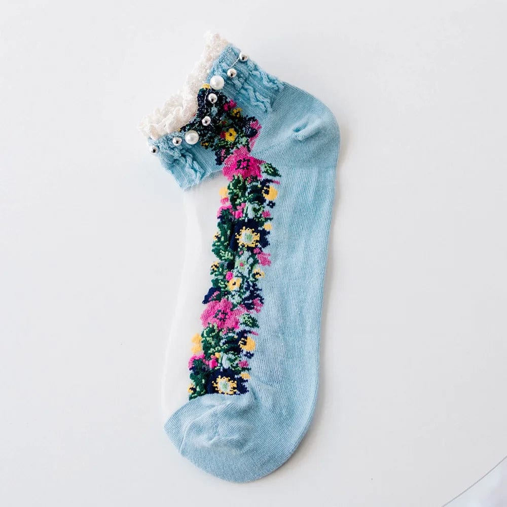 MySocks Chaussettes Bleu / 35-40 Chaussettes Brodées Femmes