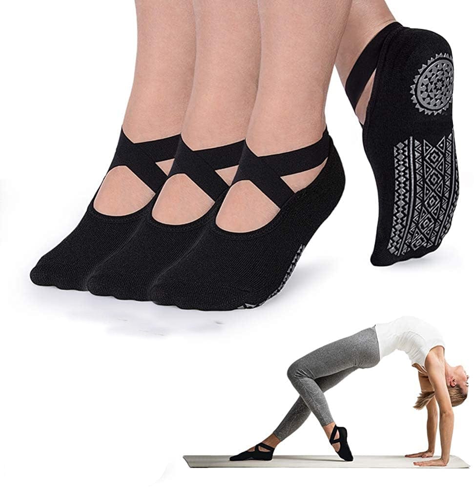 MySocks Chaussettes Noir / 3 Paires / 35-40 Chaussettes Pilates Antidérapantes