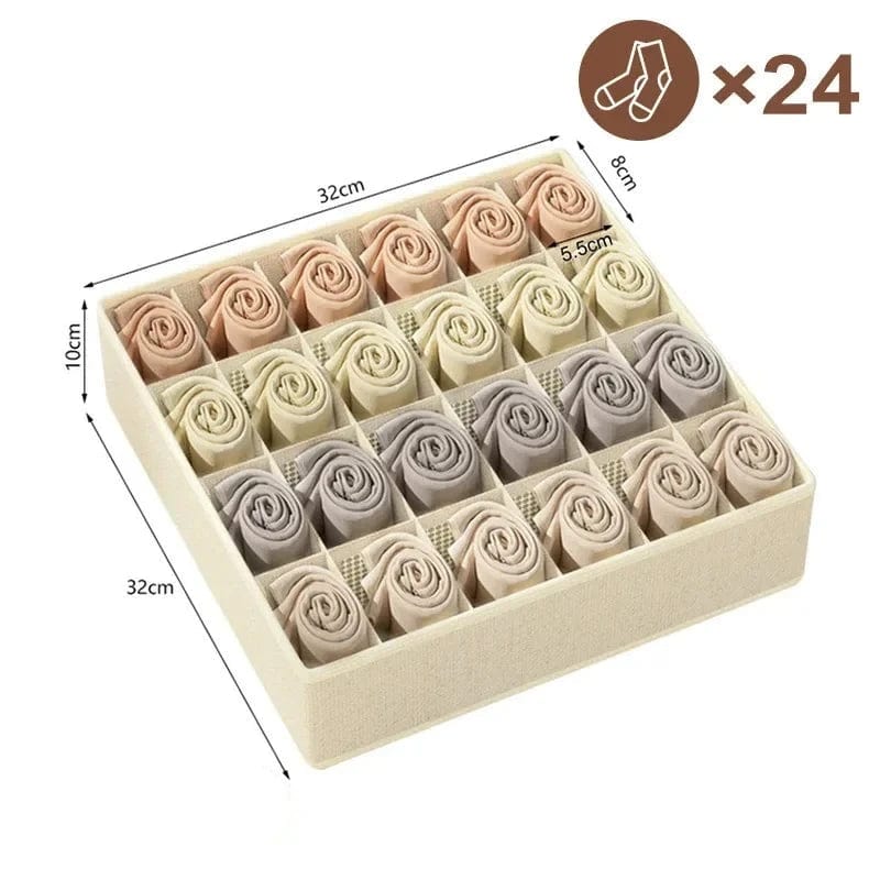 MySocks Beige - 24 Grilles / Dimensions visibles sur l'image. Rangement Chaussettes